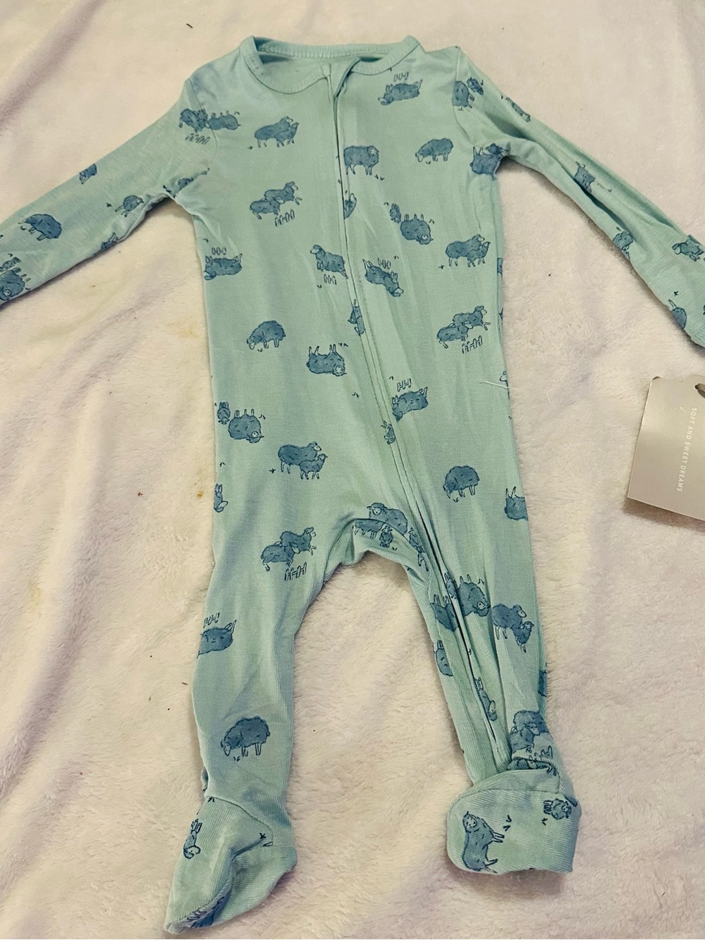 cloud island Light Aqua Footed One-Piece with Navy Sheep Print